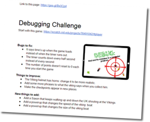 Debugging Challenge Sheet for pupils